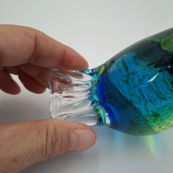 VTG Cobalt Blue Green Art Glass Bird Paperweight Figurine Hand Blown Solid 3" - Picture 10 of 12